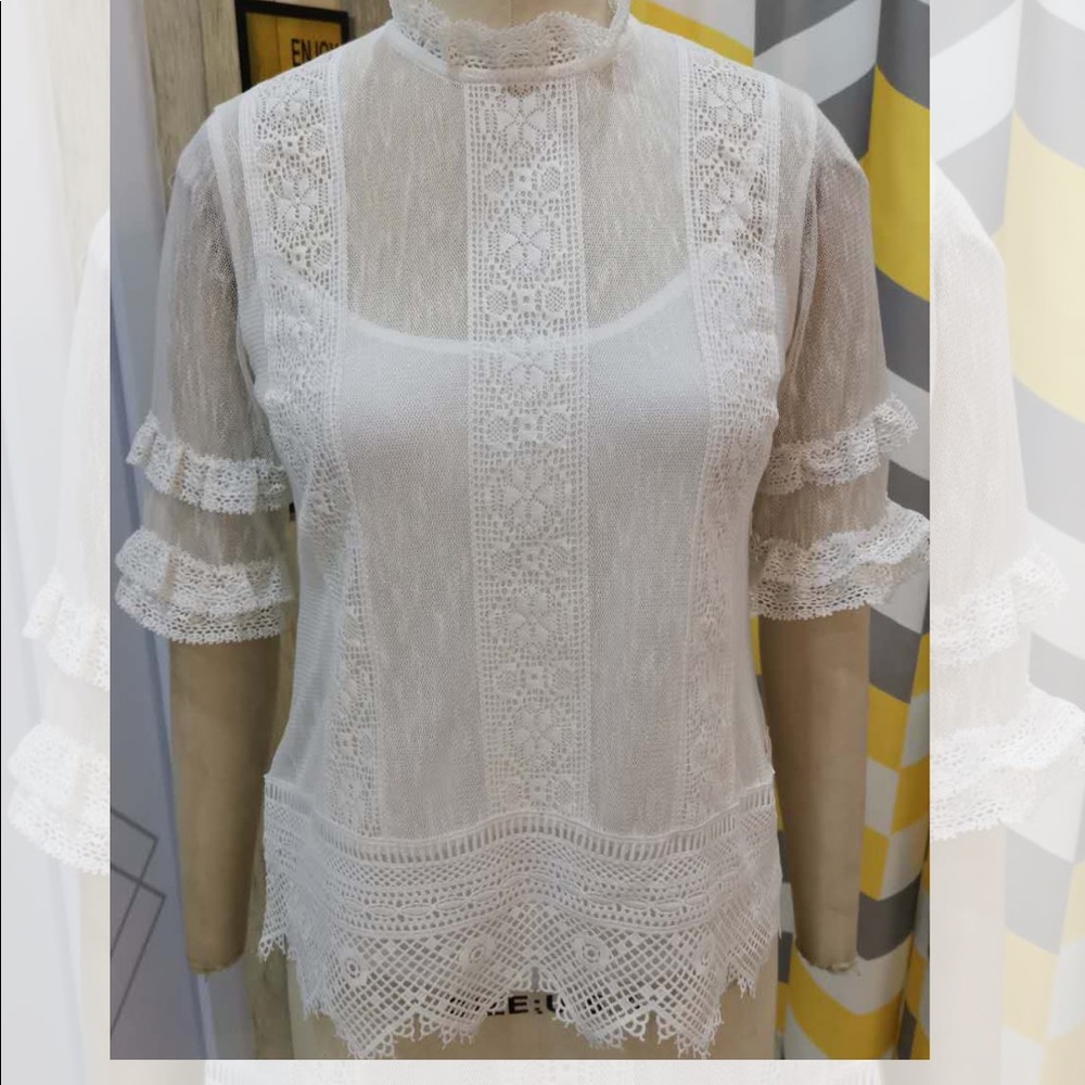 ANTHROPOLOGIE: White Lace Blouse - Picture 3 of 4